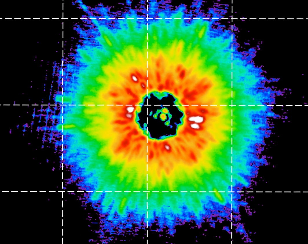 This image shows how star KIC 3542116 looks to the Kepler space telescope. Cooler colors represent darker regions, and warmer colors represent brighter regions.