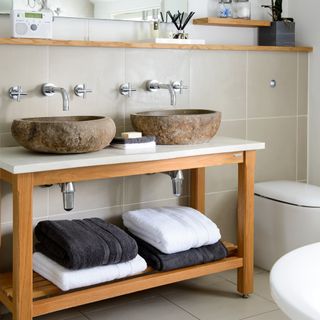 bathroom with table top washbasin