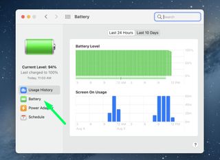 MacBook Battery menus howing