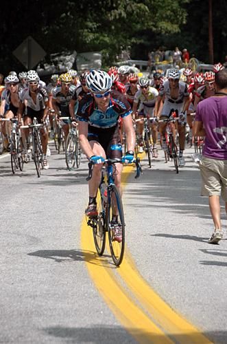 Jared Gruber (DLP Racing) leads the pack up Paris Mountain.