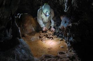 Researchers descending into the Spanish cave.