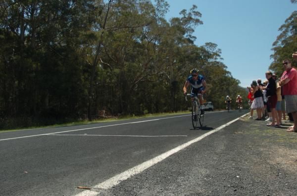 BikeBug.com rider Joe Lewis is caught in no-man's land at the first feed zone in Mt Mitchell.