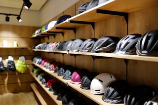 Helmets in a bike shop