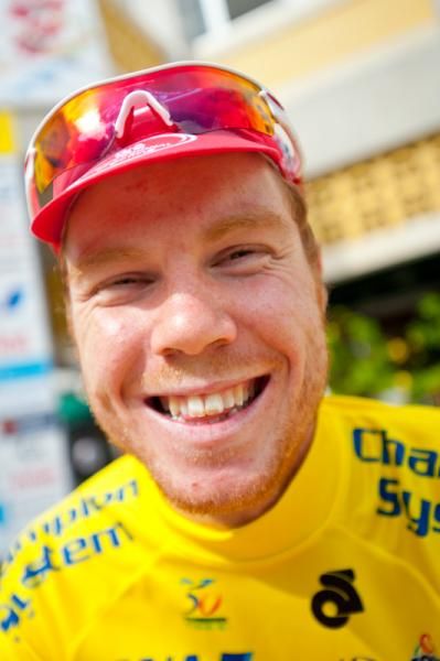 A smiling Thomas Palmer after the stage.