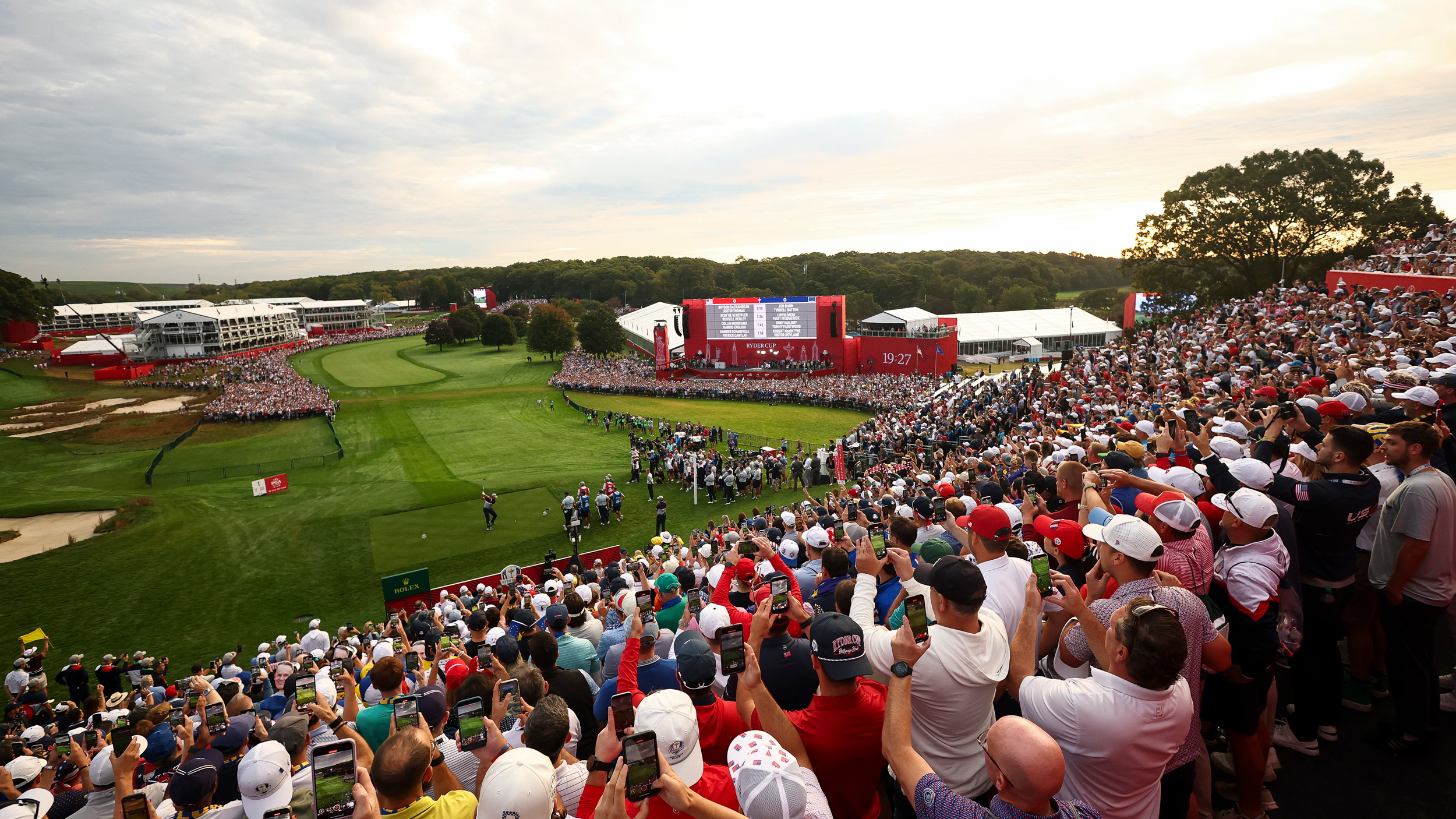 Looking down the 1st at Bethpage Black during the Ryder Cup opening tee shots