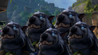 Five bears in World of Warcraft edited into the same image.