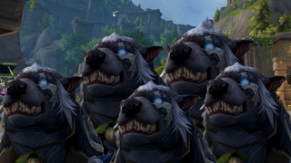 Five bears in World of Warcraft edited into the same image.
