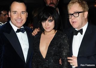 David Furnish, Lily Allen and Elton John - Celebrity News - Marie Claire