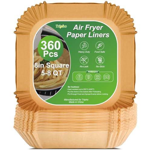 360 Pcs 8&amp;rdquo; Square Unbleached Heavy Duty Air Fryer Paper Liners Disposable, Non-Stick &amp;amp; Non-Leak Parchment Paper Liners for Airfryer Basket, Deep Fryer Parts &amp;amp; Accessories
