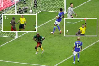 Vincent Aboubakar scores for Cameroon against Brazil
