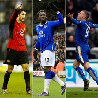 Ruud Van Nistelrooy, Romelu Lukaku and Jamie Vardy, l-r