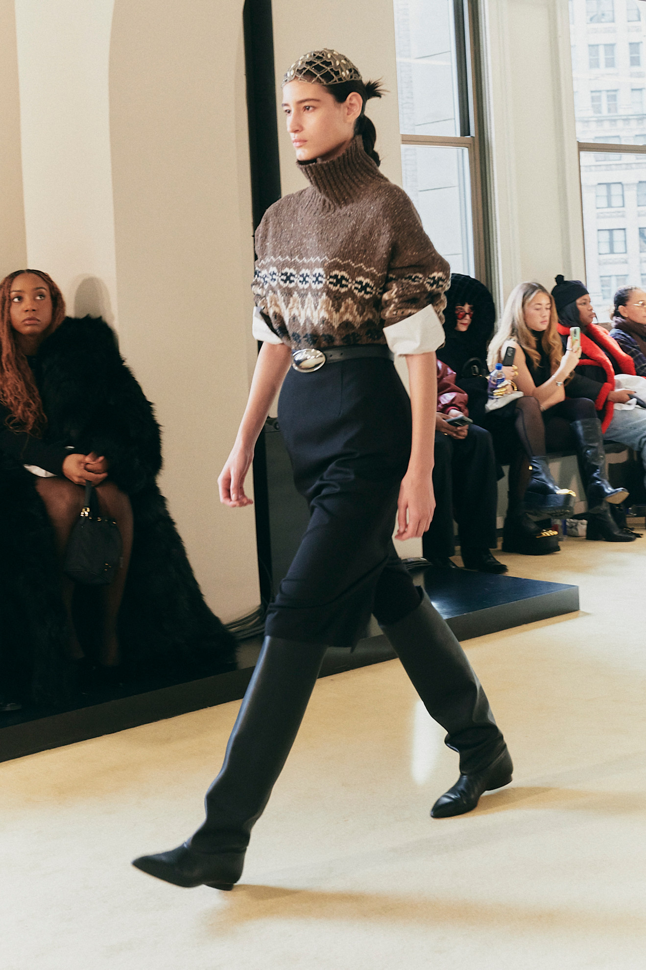 Altuzarra model on the fall/winter 2025 runway wearing a fair isle sweater