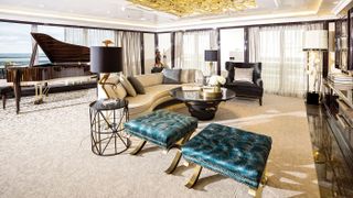The lounge of the Regent Suite and its Steinway piano