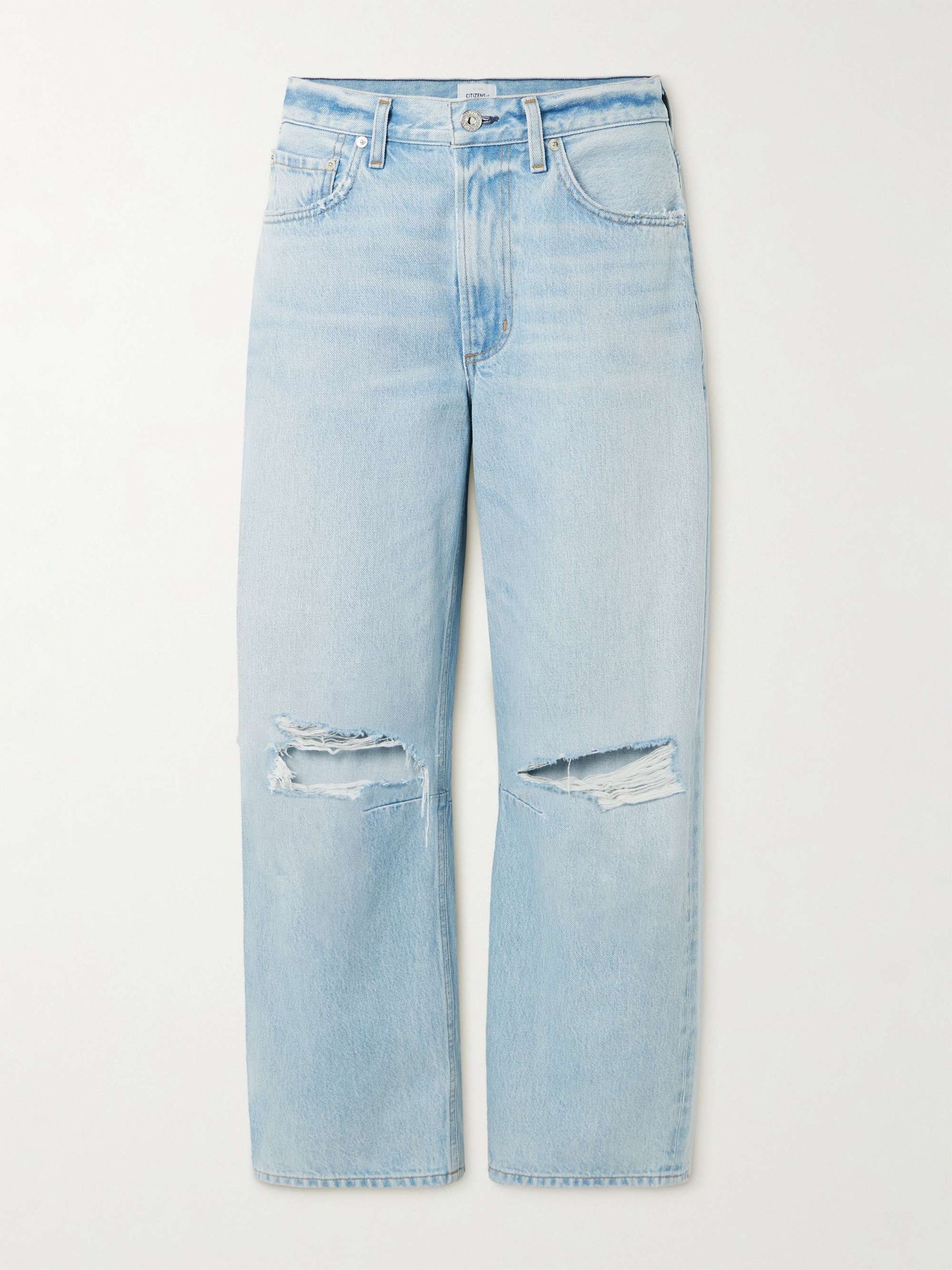 Miro Distressed Mid-Rise Barrel-Leg Jeans