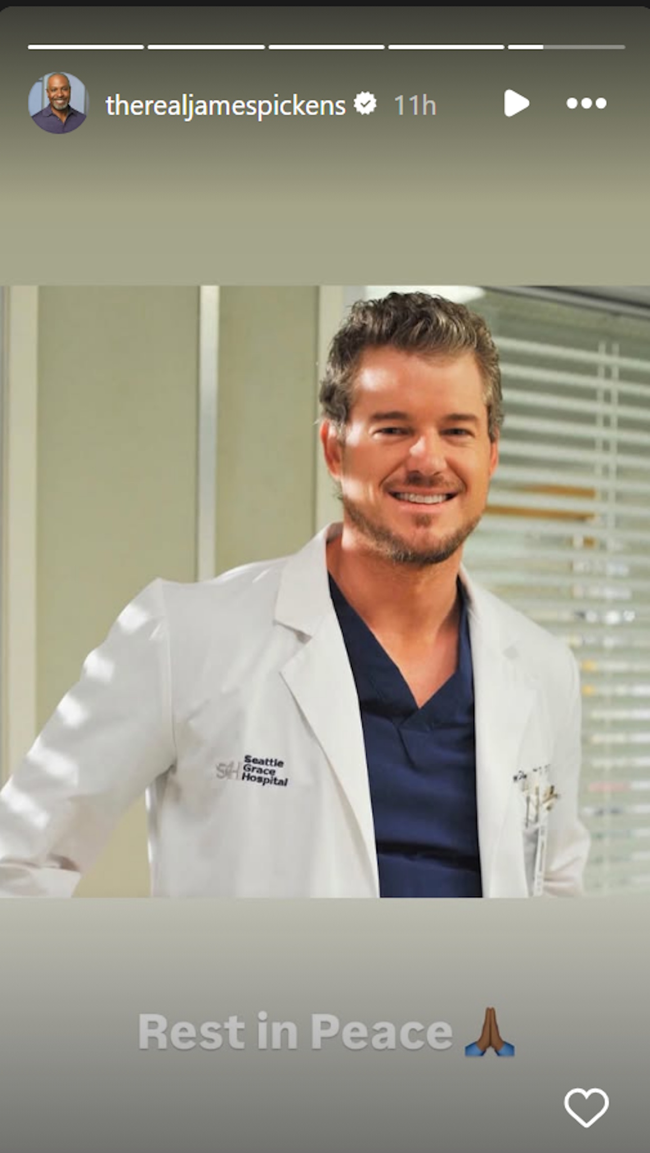 James Pickens Jr. pays tribute to his former Grey's Anatomy co-star Eric Dane, who died February 19, 2026, at 53 from ALS.