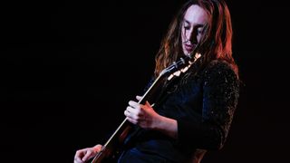 Jake Kiszka of Greta Van Fleet performs live on stage during day three of Lollapalooza Brazil at Autodromo de Interlagos on March 24, 2024 in Sao Paulo, Brazil.