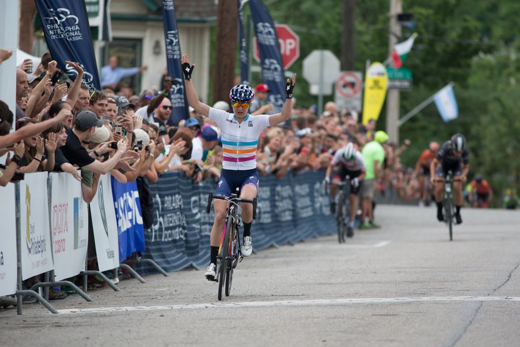 Plenty of time for Megan Guarnier (Boels Dolmans) to celebrate her victory
