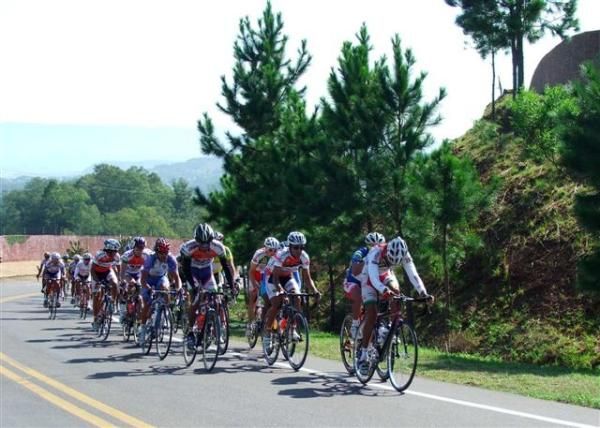 Riders tackle a climb during stage four.