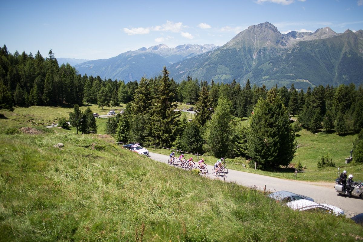Riders climbing up the Mortirolo during stage 5