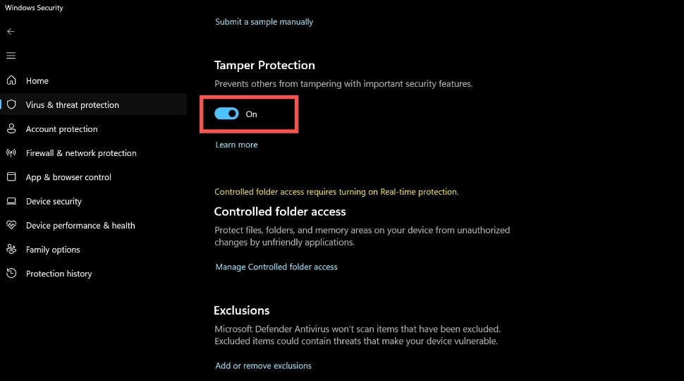 How to turn on Tamper Protection