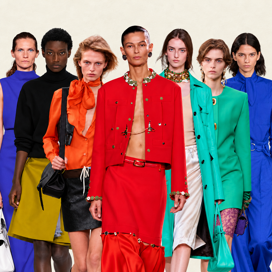 Photo collage of different color trends from the Spring Summer 2027 runway.