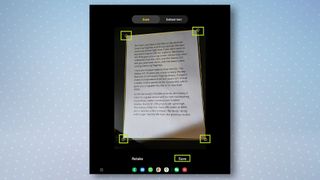 Samsung scan app with document in view