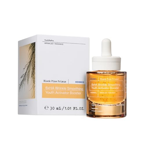 Korres Black Pine Primus 6x Hyaluronic Complex Serum, Lightweight Wrinkle-Smoothing Water Gel, Vegan Face &amp;amp; Neck Hydration With Pine Bud Extract, 1.01 Fl Oz
