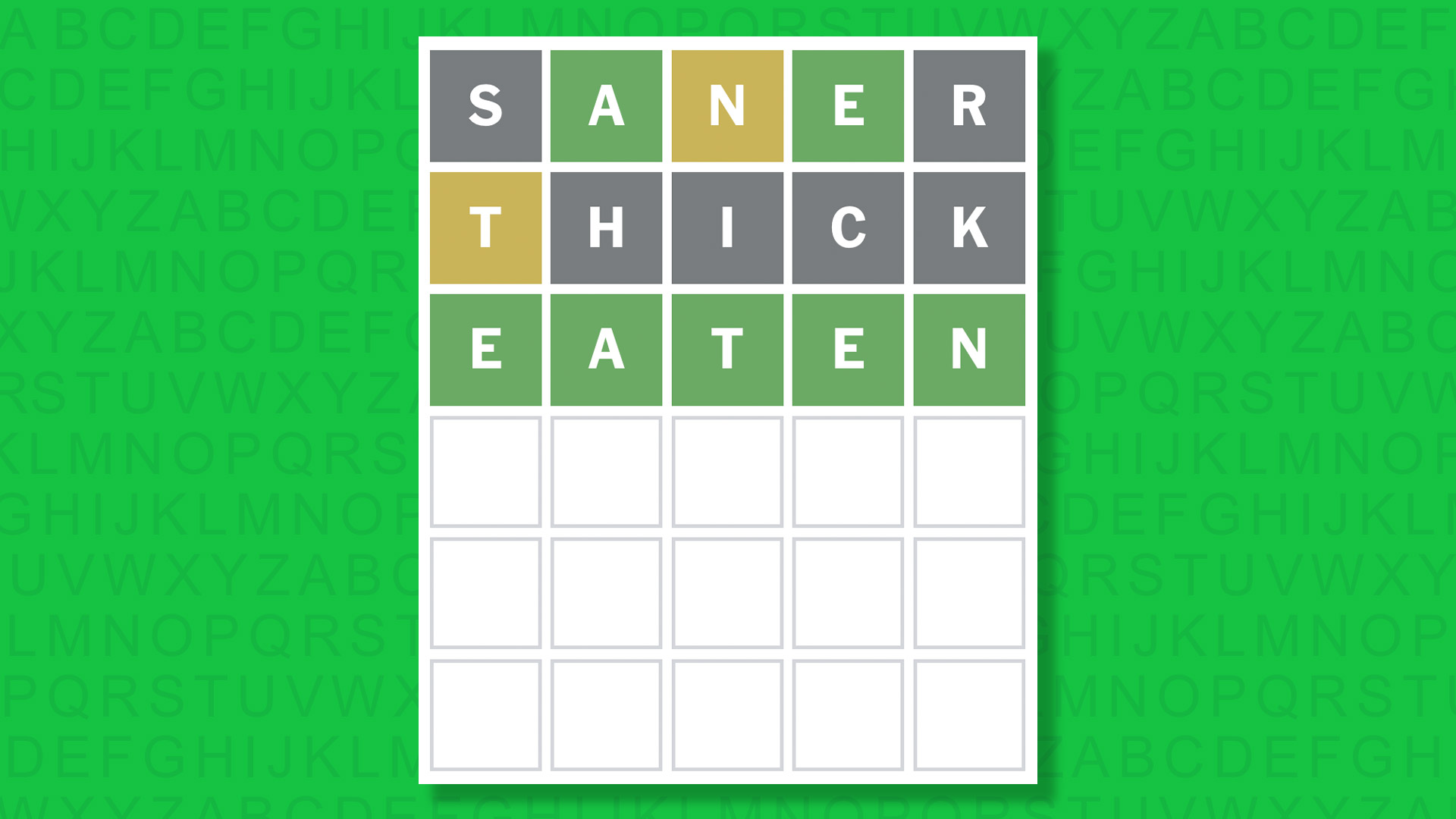 NYT Wordle answer for game 1728 on a green background