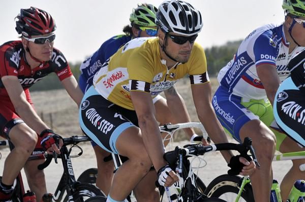Tom Boonen in the yellow leader's jersey.