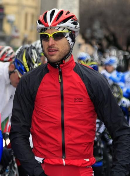 Enrico Rossi (Meridiana Kamen Team) is bundled up for a cold day in the saddle.