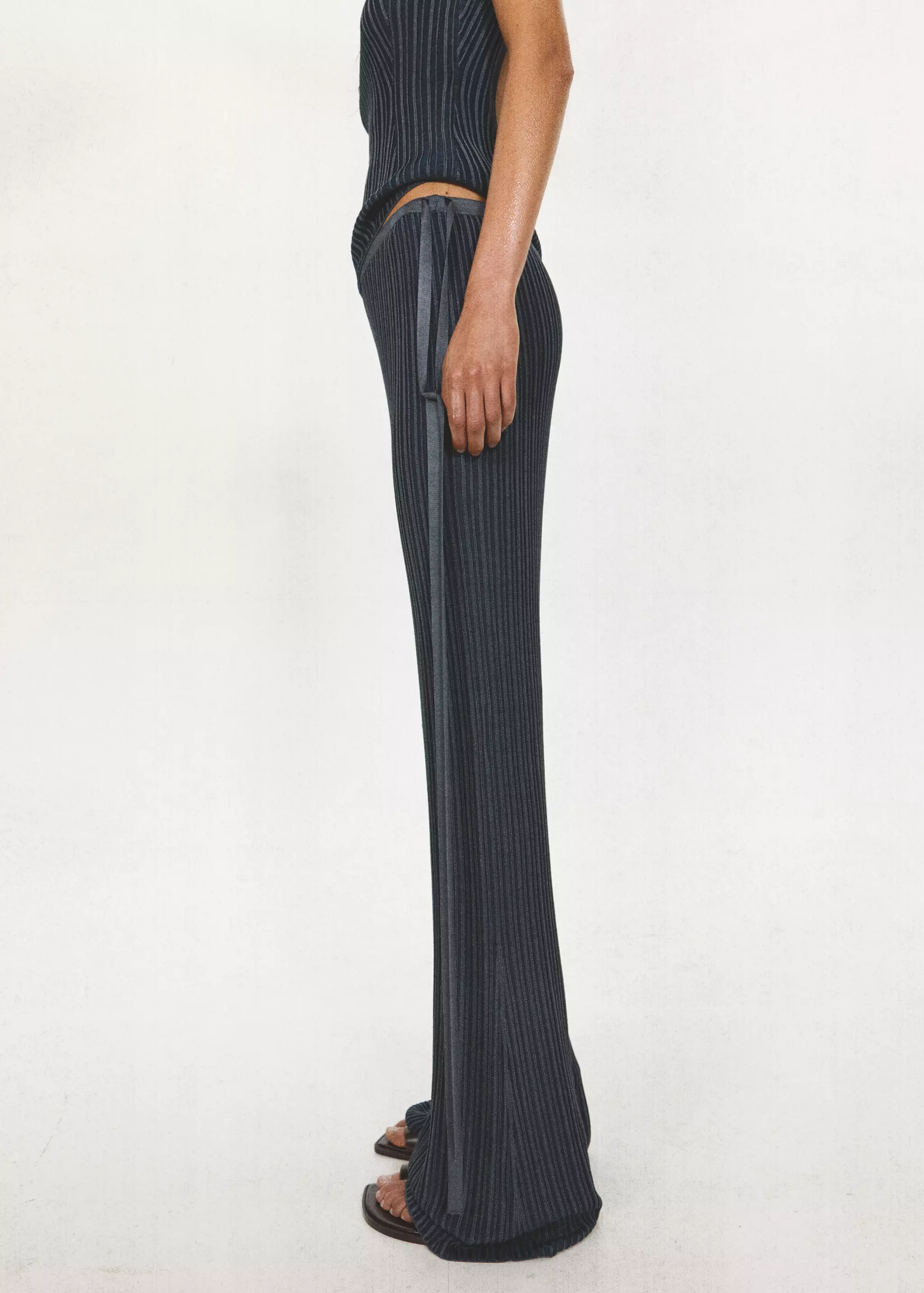 Ribbed Flared Pants With Bow Detail - Women | Mango Usa