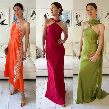 Juditj Jones in various wedding guest dresses