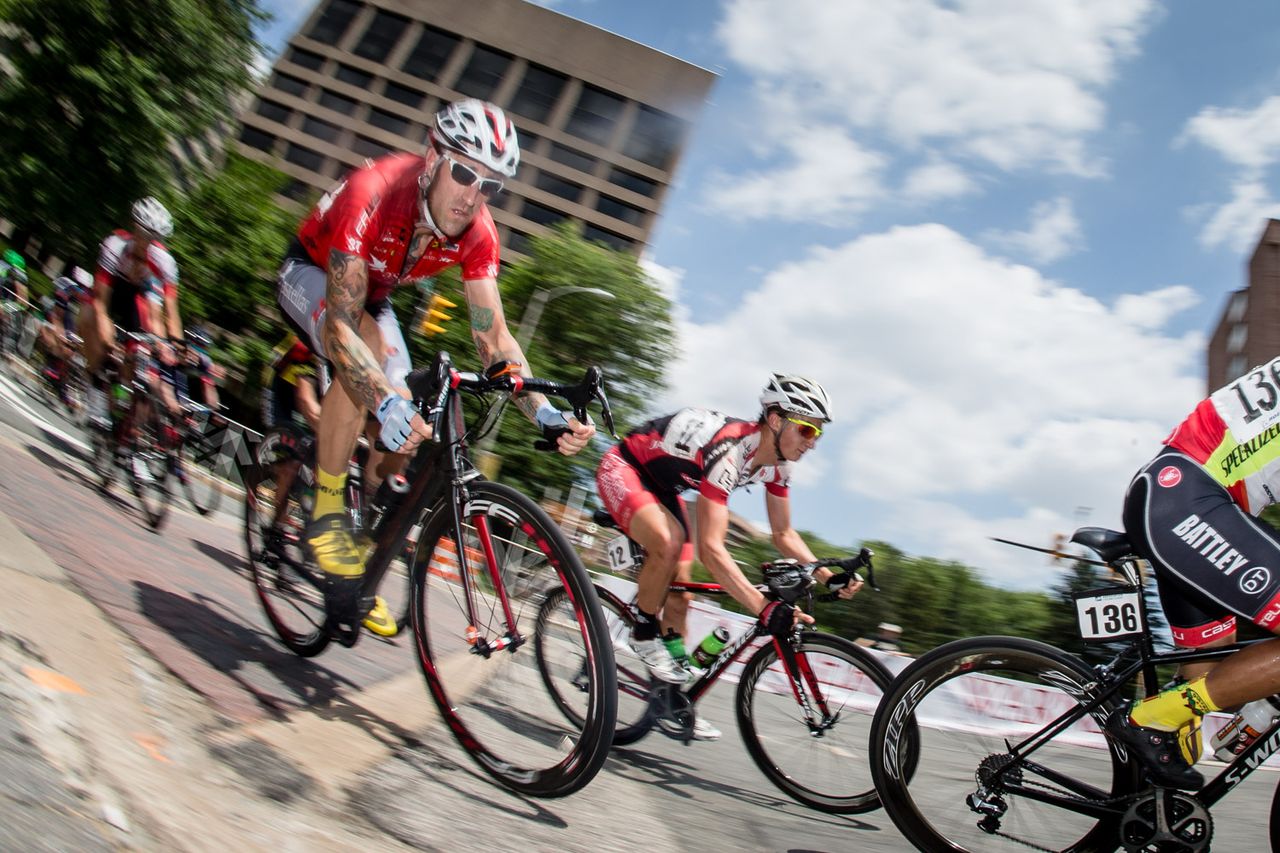 Adam Myerson (Astellas) takes a tight corner