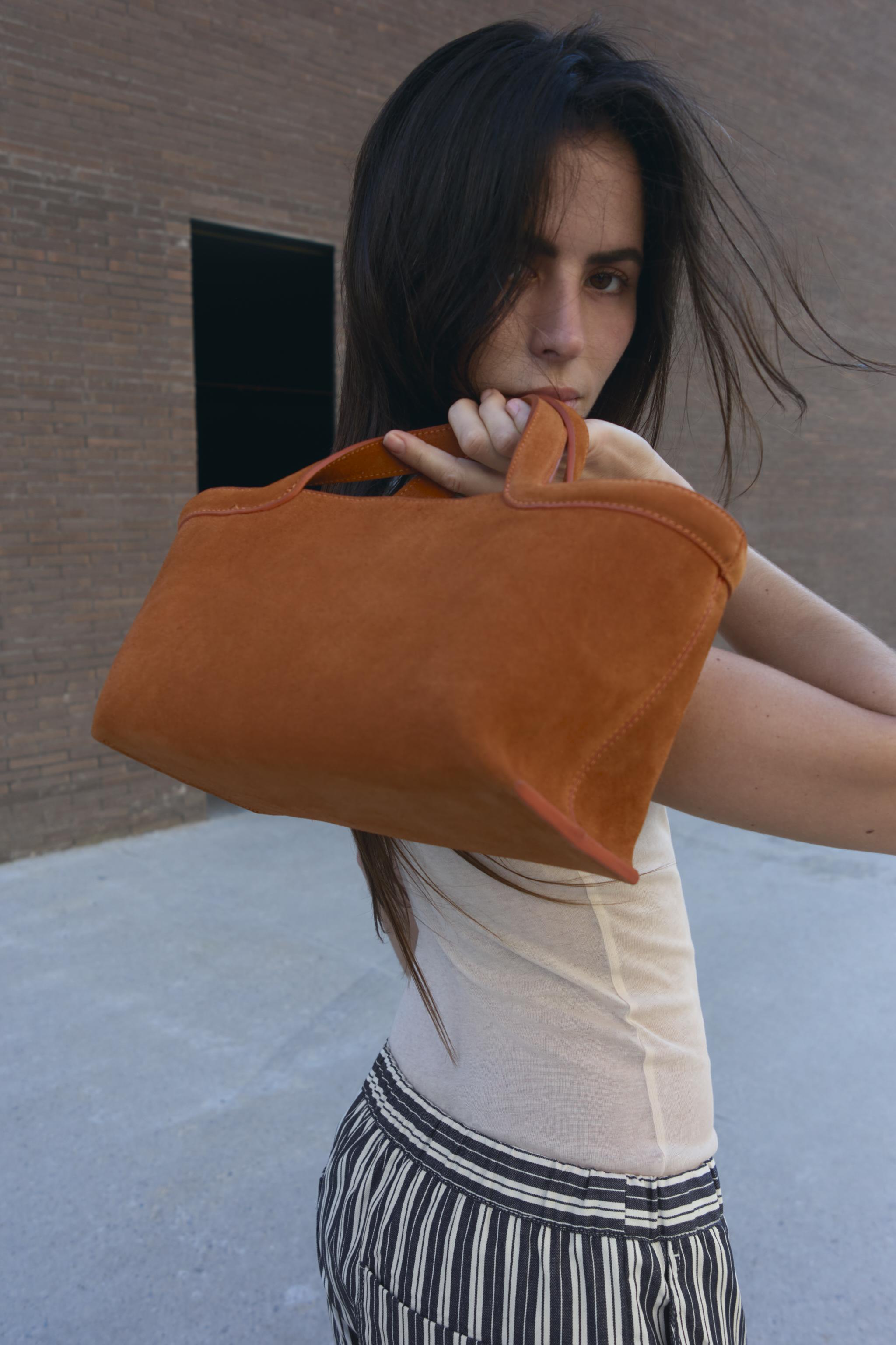 Mini Suede Topstitched Shopper
