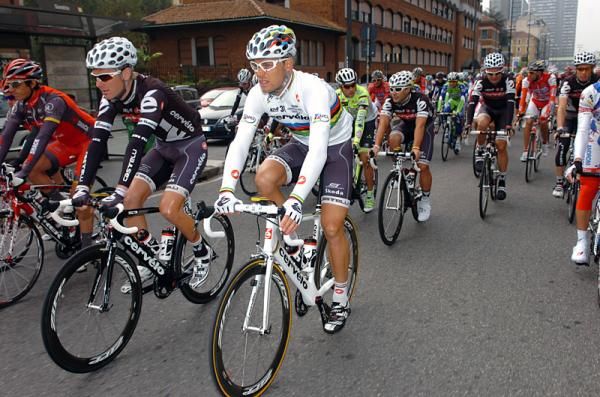 World champ Thor Hushovd starts the Tour of Lombardy, the final race of Cervelo TestTeam