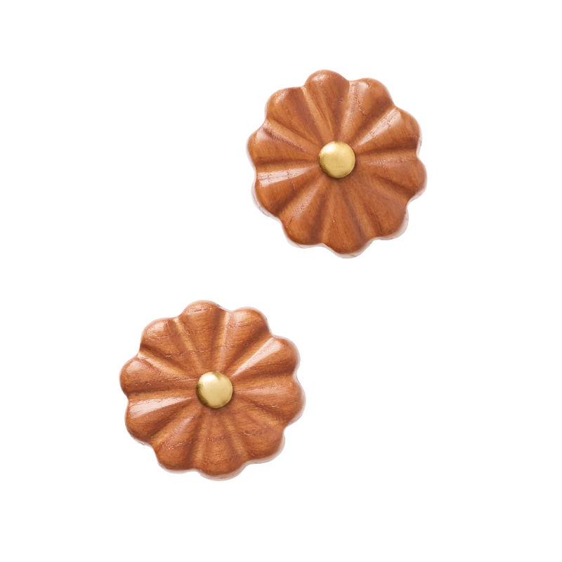 Anthropologie, Farro Ribbed Wood and Brass Knobs, Set of 2