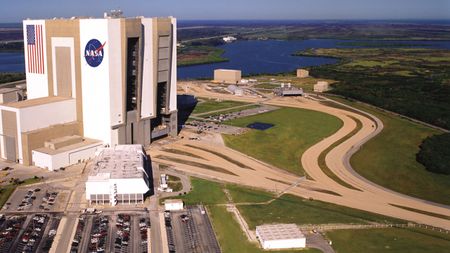 The Vehicle Assembly Building (VAB) at the Kennedy Space Center in Titusville, Florida.