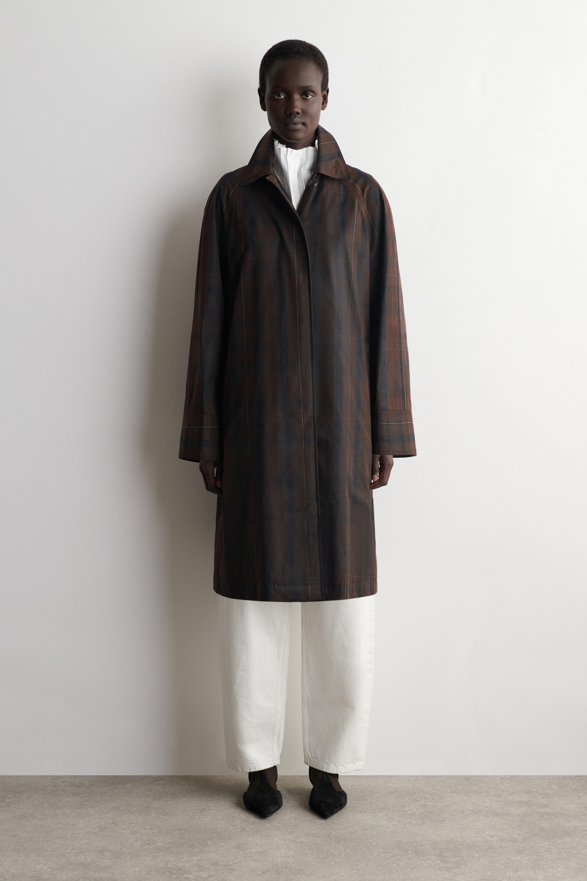 Checked Waxed-Cotton Car Coat