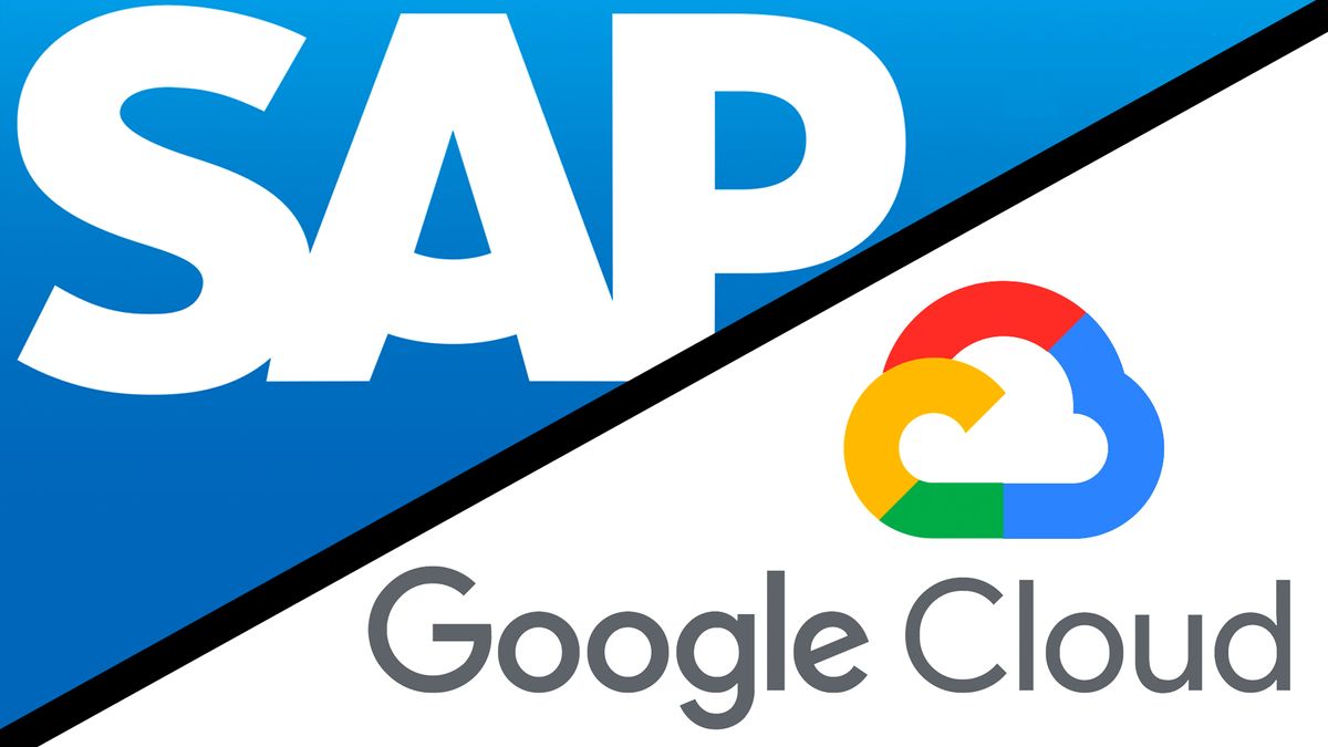 SAP and Google Cloud logos appearing on same image that&#039;s split diagonally, with one logo in each half of the image