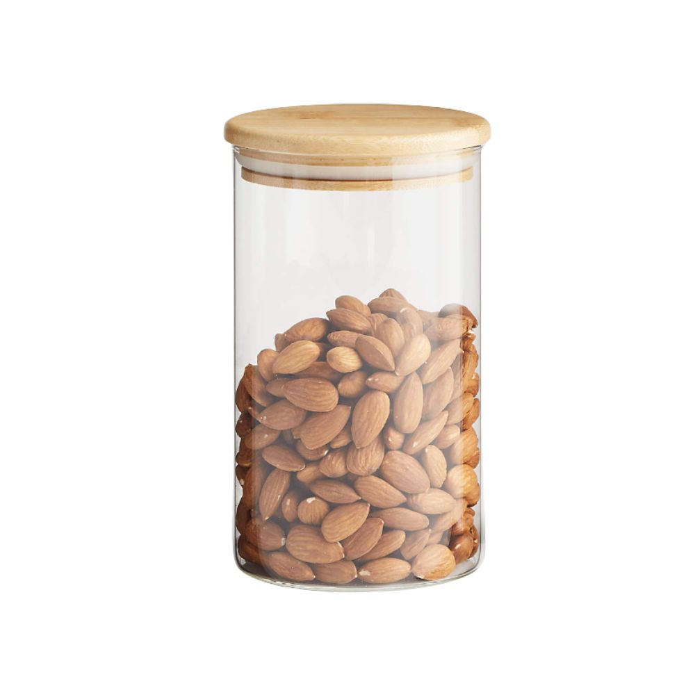 Glass storage jar with wooden lid