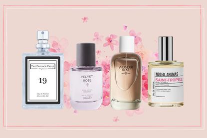 a collage showing the best perfume dupes from Zara, Marks and Spencers, Noted Aromas and The Essence Vault