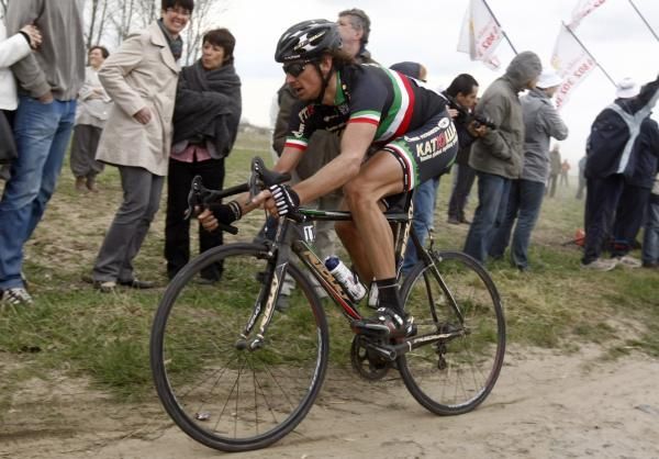 Filippo Pozzato (Katusha) missed Flanders through illness, but he was back-in-black at Paris-Roubaix