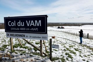 VAMBERG NETHERLANDS MARCH 11 A sign where you can read Col du VAM prior to the 19th Miron Womens WorldTour Ronde van Drenthe 2023 Womens a 96km one day race from VAMberg to Hoogeveen RondevDrenthe UCIWWT on March 11 2023 in Emmen Netherlands Photo by Bas CzerwinskiGetty Images