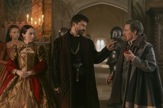 Princess Mary (Kate O'Flynn), Seymour (Dominic Cooper) and Lord Dudley (Rob Brydon)