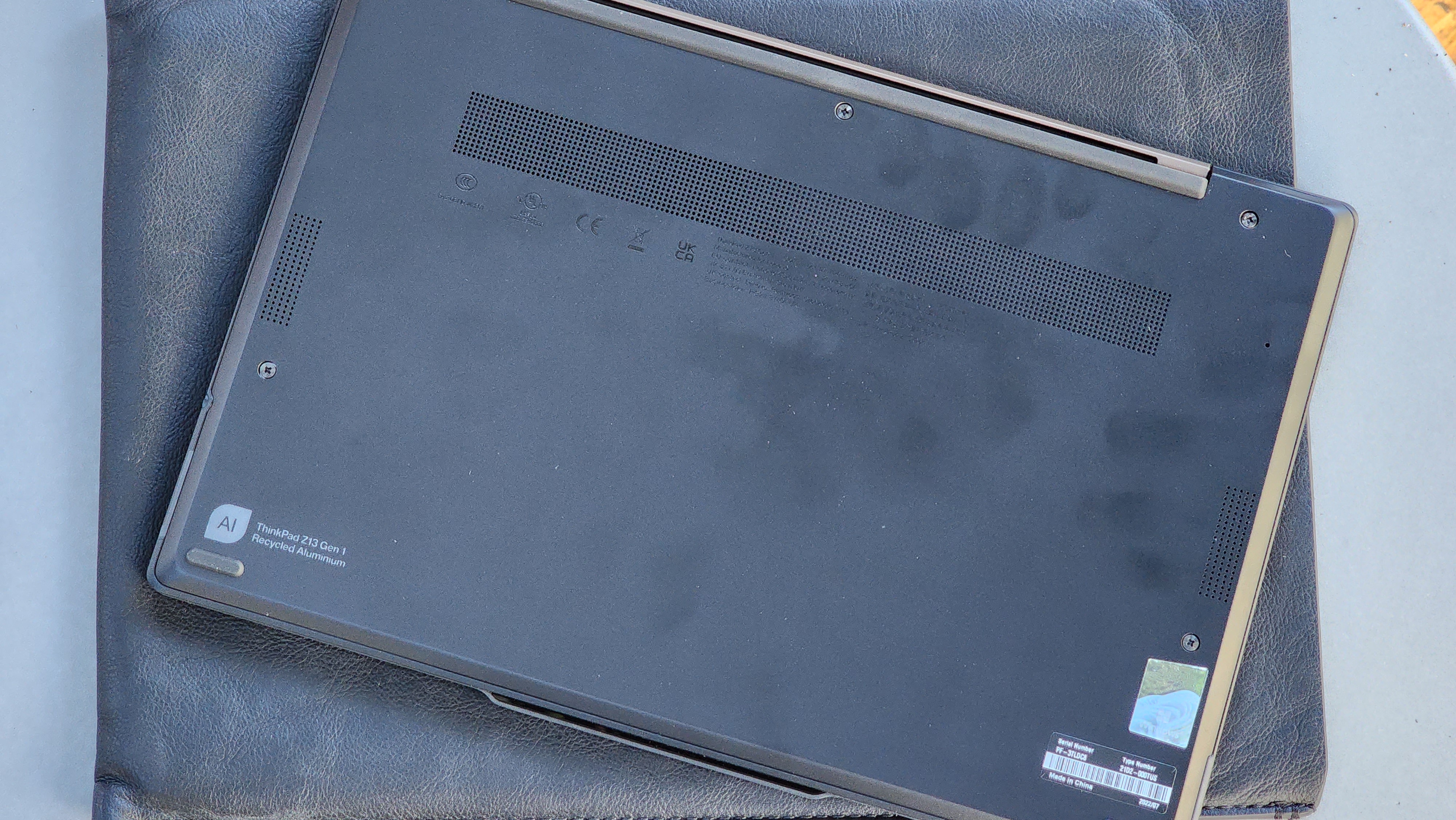Aluminum bottom plate of the ThinkPad Z13 is a fingerprint magnet.