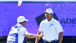 Koepka screams at his caddie after making a hole in one