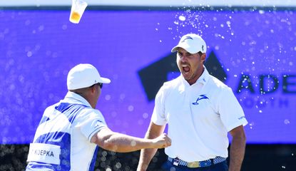 Koepka screams at his caddie after making a hole in one