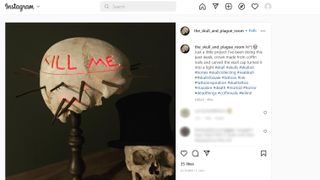 A screenshot of a carved human skull on Instagram.