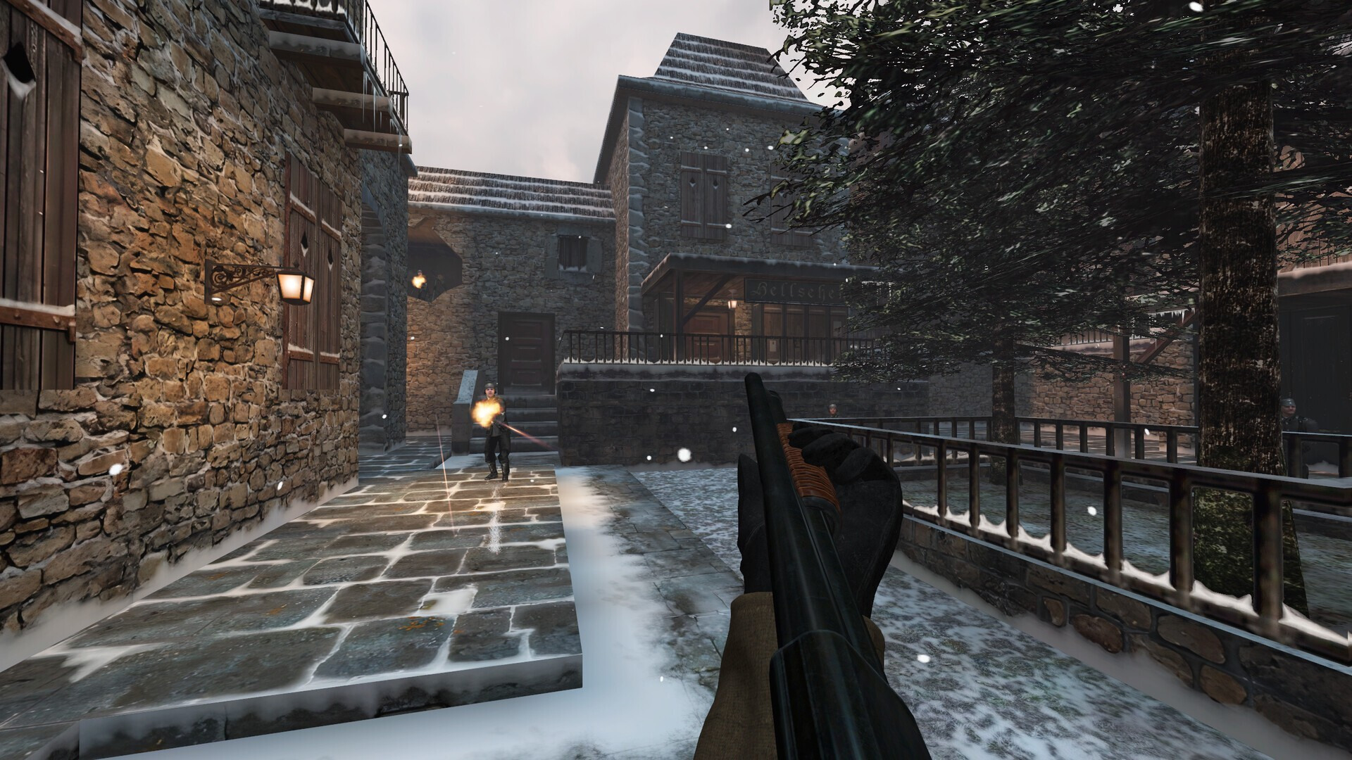 A RealRTCW mod screenshot showing improved texturing and lighting over the base game.