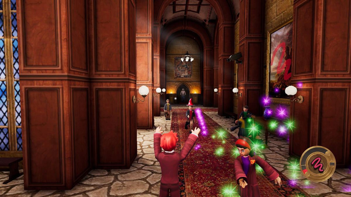 A screenshot from Secret Agent Wizard Boy, showing a castle hallway and schoolkids that wouldn&#039;t look out of place in the PS1 Harry Potters